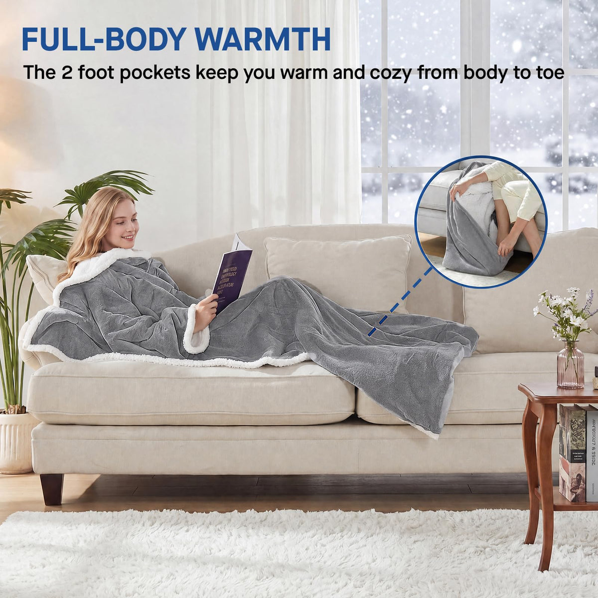 Sealy Wearable Electric Blanket with Foot Pocket, 50"x70"+18", Light Grey 🍁 All In One Marketplace Canada