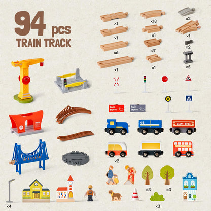 94pcs Wooden Modern City Train Set Track for Kids 3-8 🍁 All In One Marketplace Canada