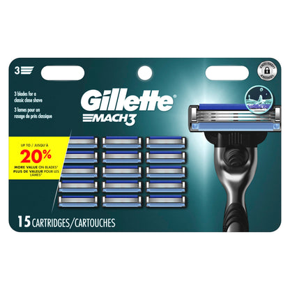 Gillette Mach3 Men's Razor Blade Refills, 15 Refills - Available at All In One Marketplace Canada