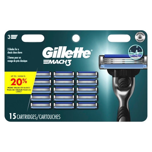 Gillette Mach3 Men's Razor Blade Refills, 15 Refills - Available at All In One Marketplace Canada