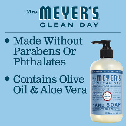 Mrs. Meyer's Clean Day Liquid Hand Soap, Rain Water, Cruelty Free & Biodegradable Hand Wash Formula Made with Essential Oils, 370 ml Bottles, 4 Pack MRS. MEYER'S