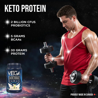 Vega Protein + Recovery, Vanilla – 30g Vegan Protein, Dairy & Gluten Free, Probiotics, NSF Certified, 830 g (20 Servings)
