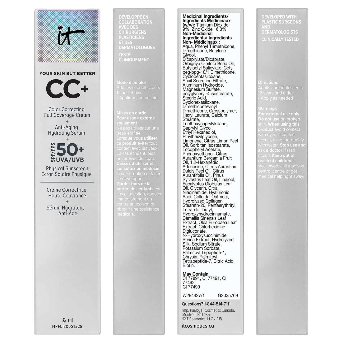 IT Cosmetics Your Skin But Better CC+ Cream, Fair Beige - Color Correcting Cream, Full-Coverage Foundation, Anti-Aging Serum & SPF 50+ Sunscreen - Natural Finish - 1.08 fl oz IT Cosmetics