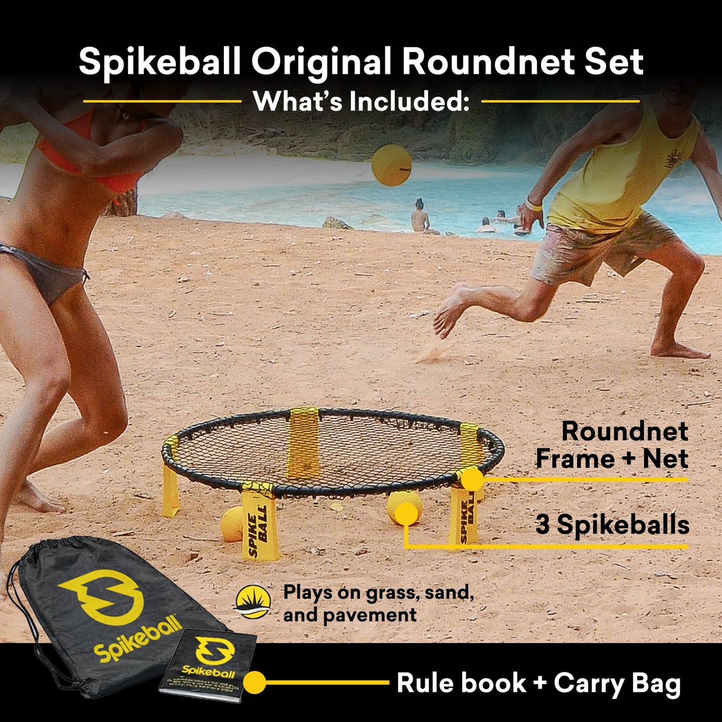 Spikeball Game Set (3 Ball Kit) - Outdoor Indoor Gift for Teens, Family - Yard, Lawn, Beach, Tailgate - Includes Playing Net, 3 Balls, Drawstring Bag, Rule Book
