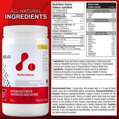 ATP LAB Supreme Beef Protein Powder Grass Fed 850g - Vanilla Flavor with Bone Broth & Hydrolyzed Collagen
