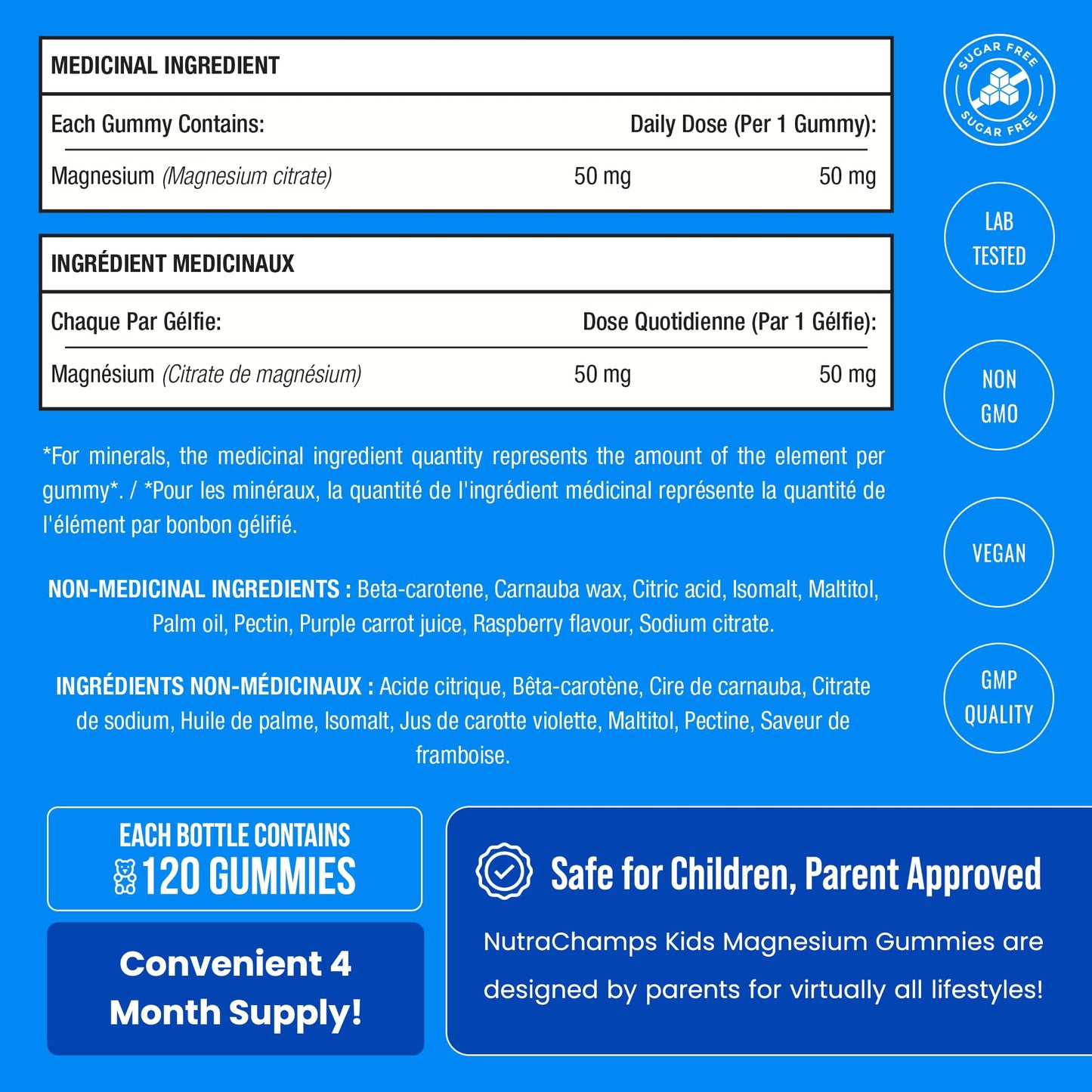 Magnesium For Kids - 120 Count - Sugar Free Calm Magnesium Gummies for Kids - 4 Month Supply - Supports Bone Health, Sleep - Chewable Gummy Vitamin Supplement - Available at All In One Marketplace Canada
