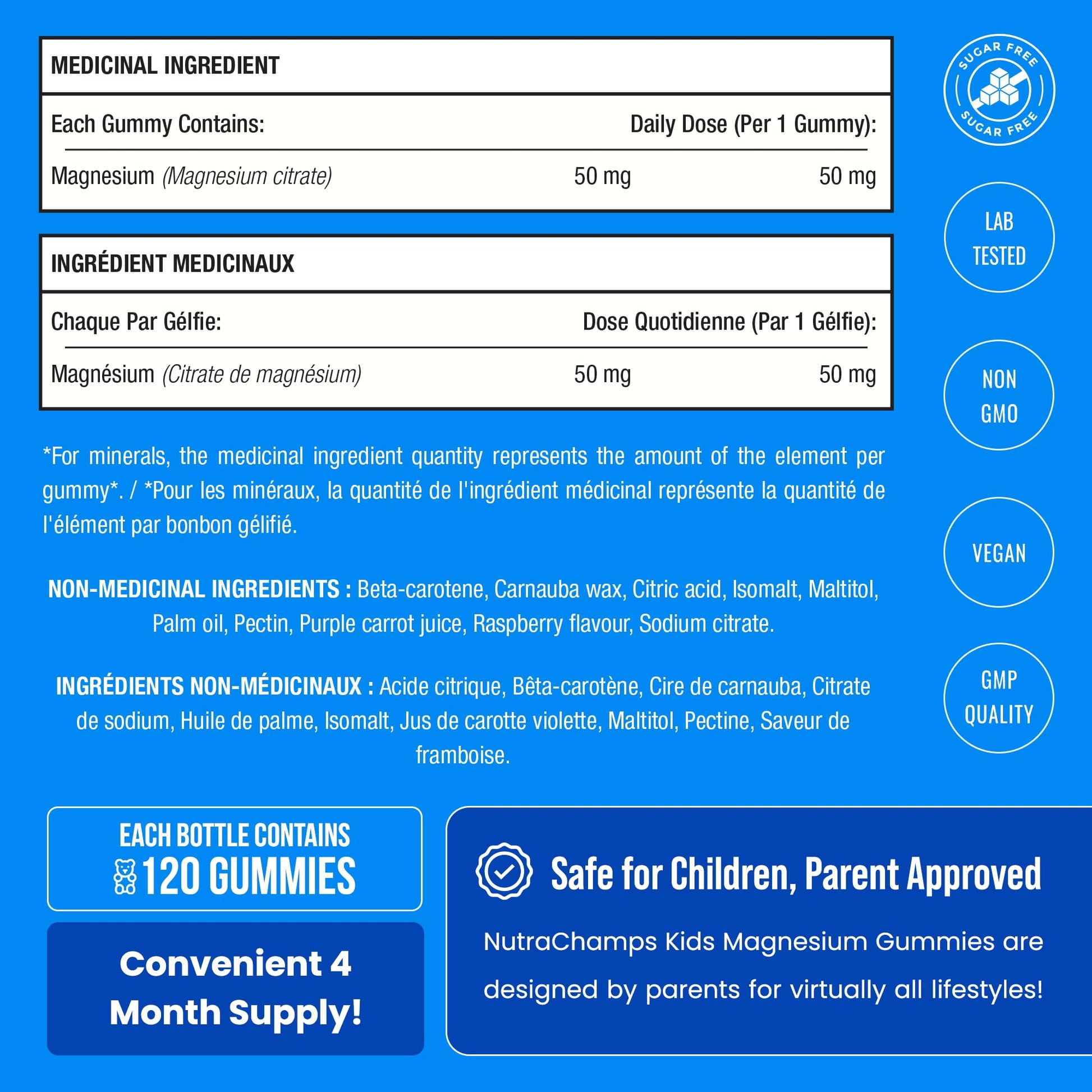 Magnesium For Kids - 120 Count - Sugar Free Calm Magnesium Gummies for Kids - 4 Month Supply - Supports Bone Health, Sleep - Chewable Gummy Vitamin Supplement - Available at All In One Marketplace Canada