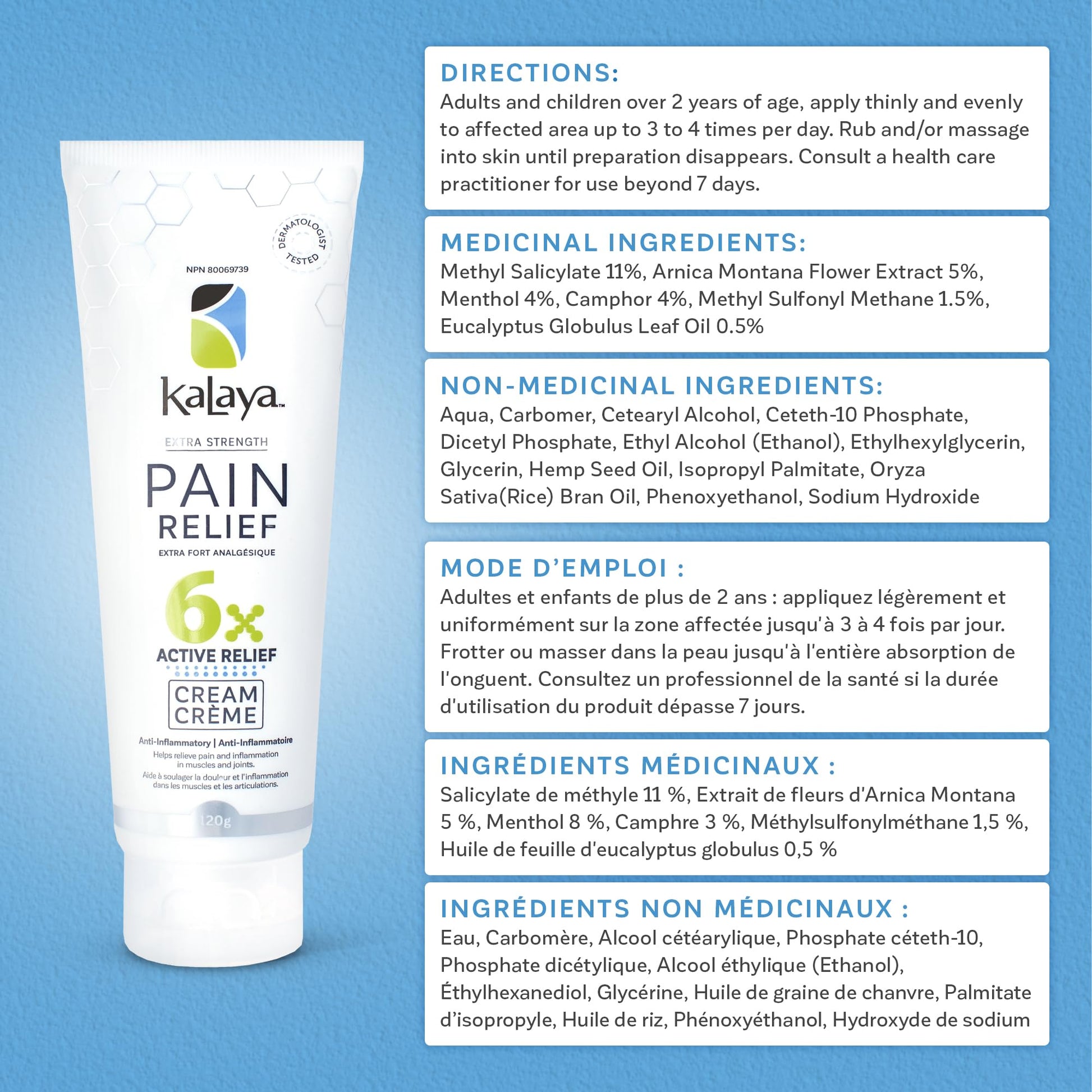 KaLaya 6X Extra Strength Pain Relief Cream with Arnica for Arthritis, Joint, Muscle, Back, Neck, Shoulder, Hand and Knee Pain- Medically formulated with 6 Natural Active, Pain Blocking & Anti inflammatory Ingredients (100g - Pack of 1) - Available at All In One Marketplace Canada