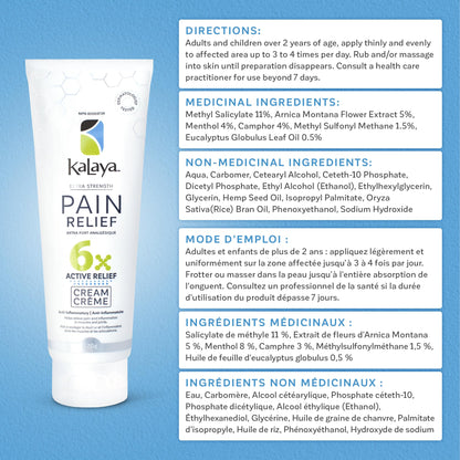 KaLaya 6X Extra Strength Pain Relief Cream with Arnica for Arthritis, Joint, Muscle, Back, Neck, Shoulder, Hand and Knee Pain- Medically formulated with 6 Natural Active, Pain Blocking & Anti inflammatory Ingredients (120g - Pack of 3) - Available at All In One Marketplace Canada