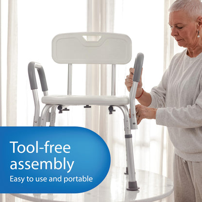 Medline Shower Chair with Backrest and Padded Armrests, 350lb Capacity