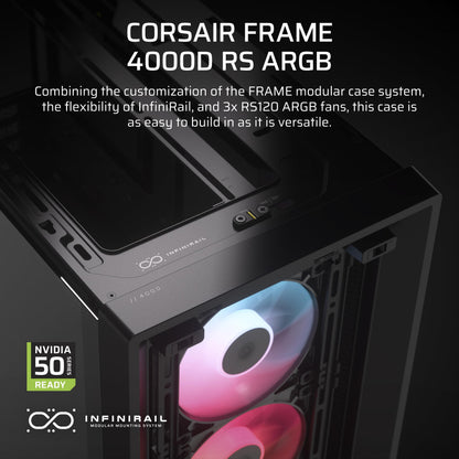 CORSAIR Frame 4000D RS ARGB Modular Mid-Tower ATX PC Case – High Airflow, 3X Pre-Installed RS ARGB Fans, InfiniRail™ Fan Mounting System, ASUS BTF, MSI Project Zero, Gigabyte Project Stealth – Black 🍁 All In One Marketplace Canada