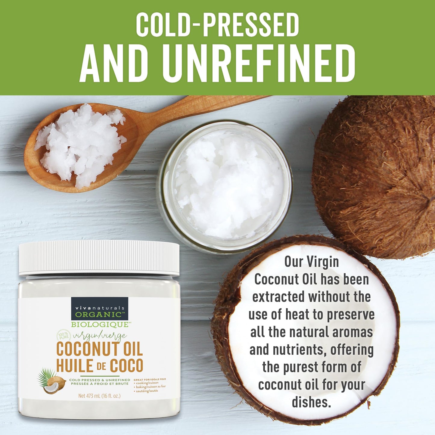 Viva Naturals Organic Virgin Coconut Oil,16 fl oz (473 mL) – Coconut Oil for Hair, Skin, Cooking & Baking – Cold-Pressed, Unrefined & Non-GMO – Keto & Paleo Certified – BPA-Free Jar 🍁 All In One Marketplace Canada