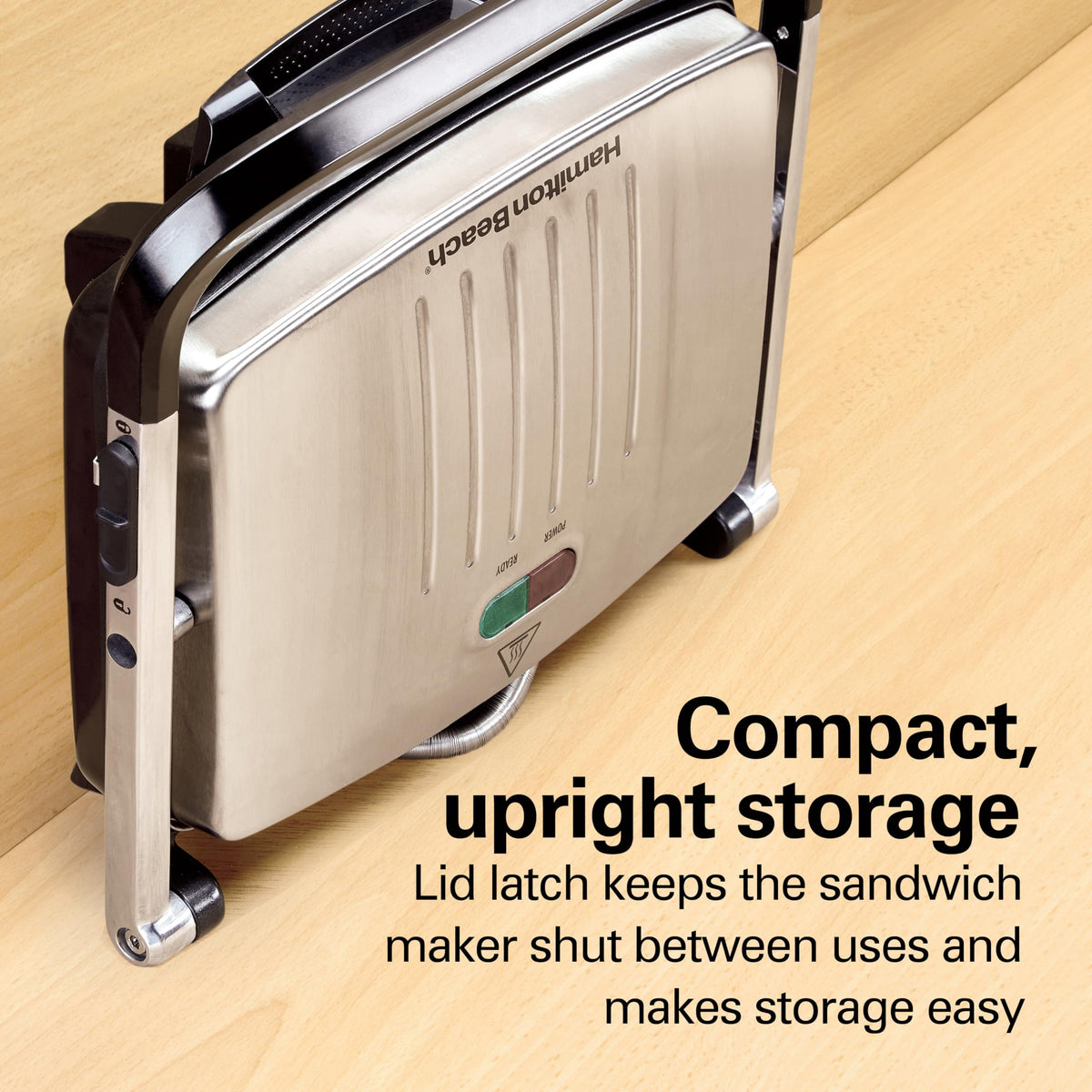 Hamilton Beach Panini Press, Sandwich Maker & Electric Indoor Grill, Upright Storage, Nonstick Easy Clean Grids, Stainless Steel (25410C)