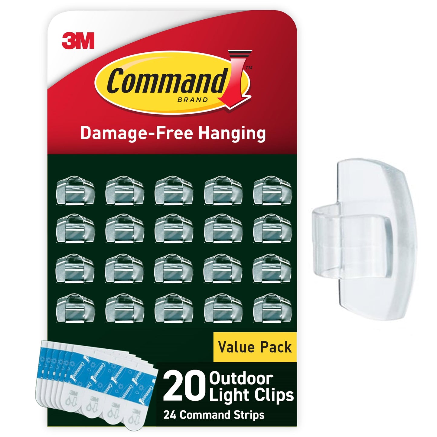 Command Outdoor Light Clips, Damage Free Hanging Outdoor Light Clips with Adhesive Strips, No Tools Wall Clips for Hanging Outdoor Lights and Cables, 20 Clear Clips and 24 Command Strips 🍁 All In One Marketplace Canada