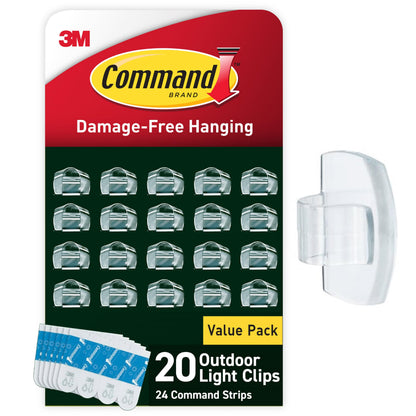 Command Outdoor Light Clips, Damage Free Hanging Outdoor Light Clips with Adhesive Strips, No Tools Wall Clips for Hanging Outdoor Lights and Cables, 20 Clear Clips and 24 Command Strips 🍁 All In One Marketplace Canada