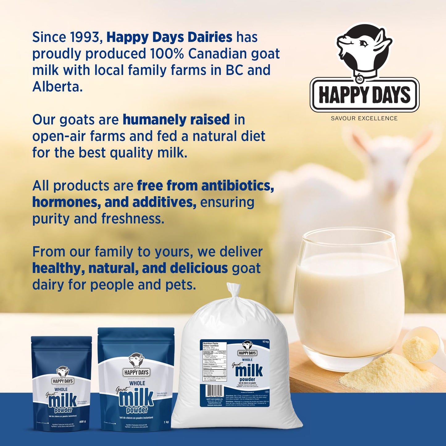Happy Days Whole Goat Milk Powder 1kg – Pure Canadian Farm-Fresh Formula