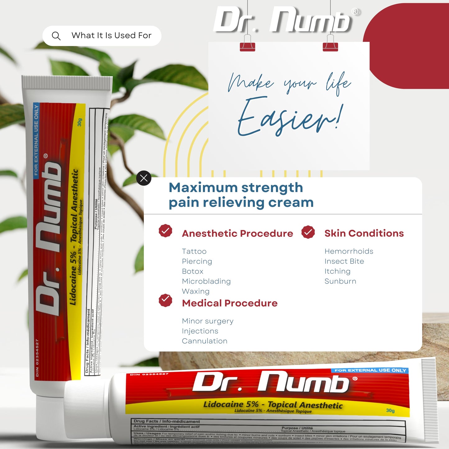 Dr. Numb Tattoo Numbing Cream 5% Lidocaine Extra Strength Topical Anesthetic Cream with Vitamin E, Fast-Acting Pain Relief for Tattoos, Piercing, Microneedling, Waxing, Injections – 30 g DR. NUMB
