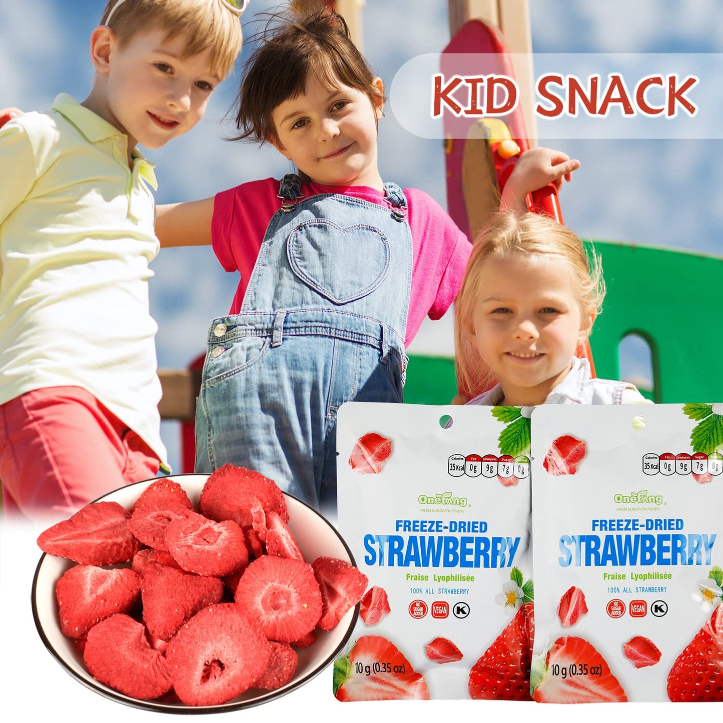 ONETANG Freeze-Dried Strawberry Snack Packs - 10 Single-Serve Portions, 100g