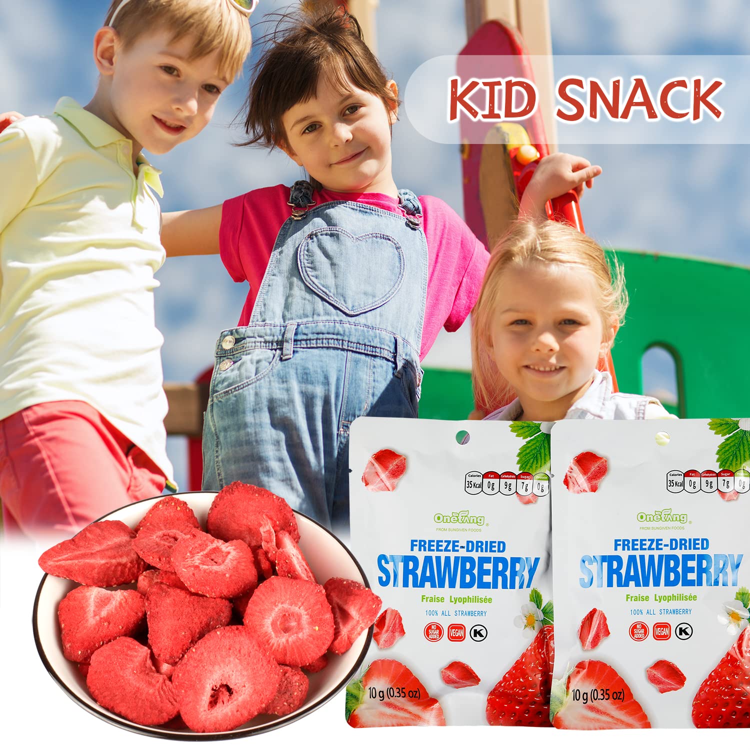 ONETANG Freeze-Dried Strawberry Snack Packs - 10 Single-Serve Portions, 100g