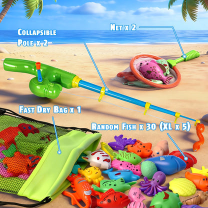 CozyBomB Magnetic Fishing Pool Toys Game for Kids - Water Table Bath-tub Kiddie Party Toy with Pole Rod Net Plastic Floating Fish Toddler Color Ocean Sea Animals Birthday Gift Age 3 4 5 6 Year Old