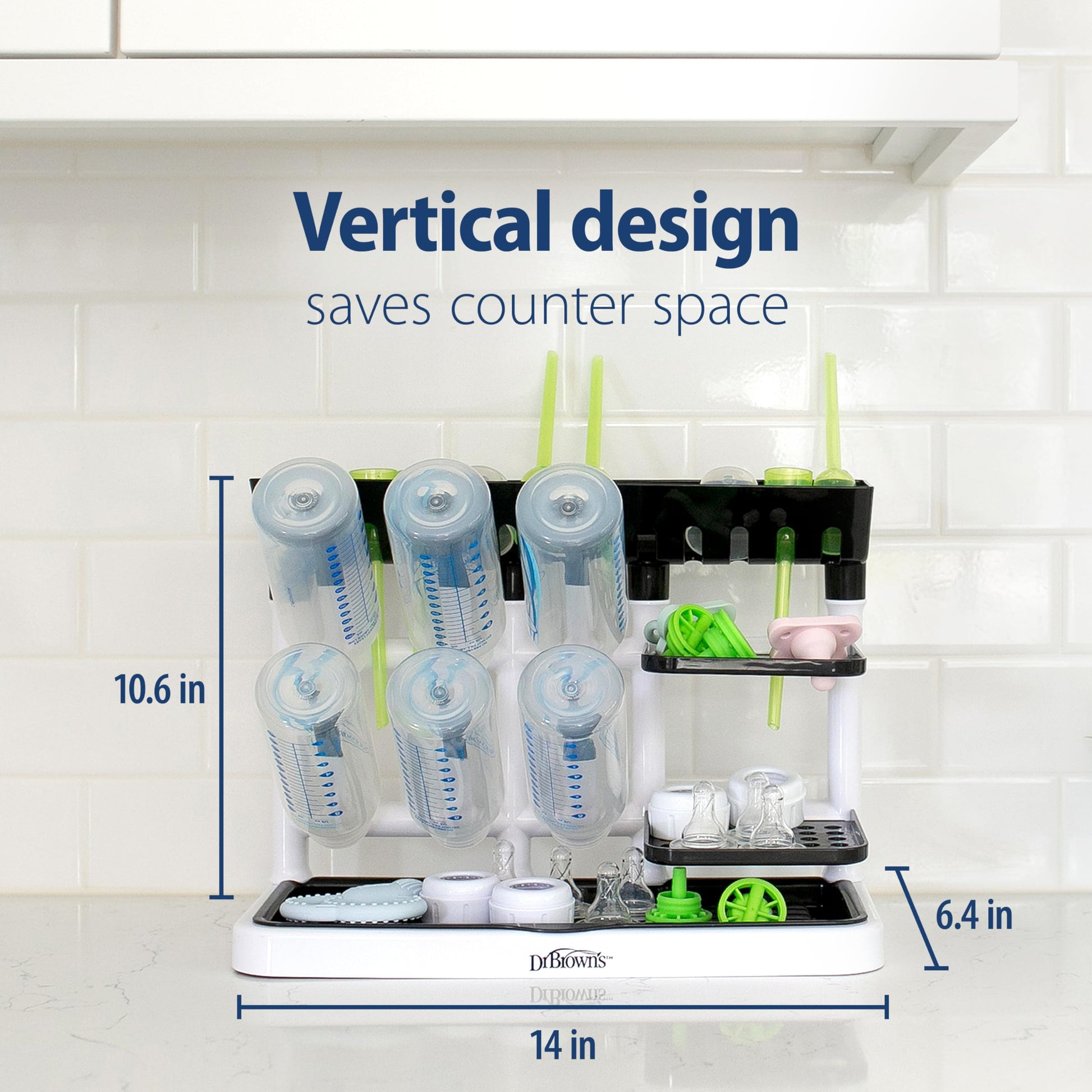Dr. Brown’s™ Drying Tower, Stand-Up Drying Rack, Countertop Baby Bottle Drying with Organized Storage for Baby Essentials, Space Saving Vertical Rack