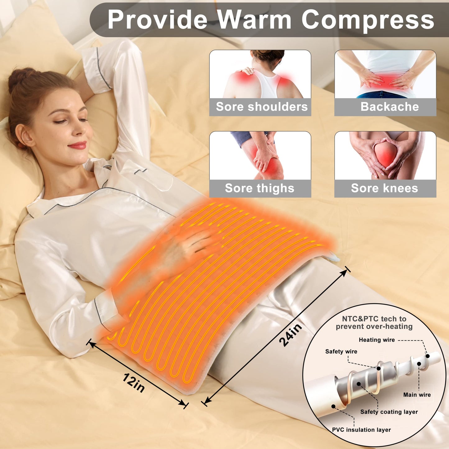 Heating Pad Electric Heat Pad, Hot Heated Pad,Moist Heat Heating Pad Moist and Dry Heat,Multiple Temp and Timer Settings