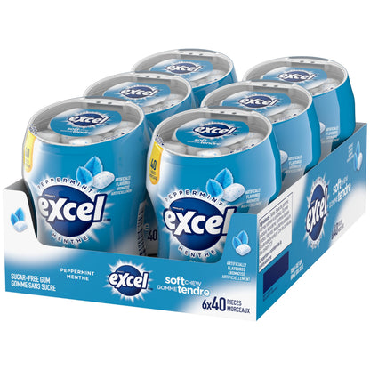 EXCEL, Peppermint Flavoured Sugar Free Soft Chew Gum, 40 Pieces, 6 Bottles