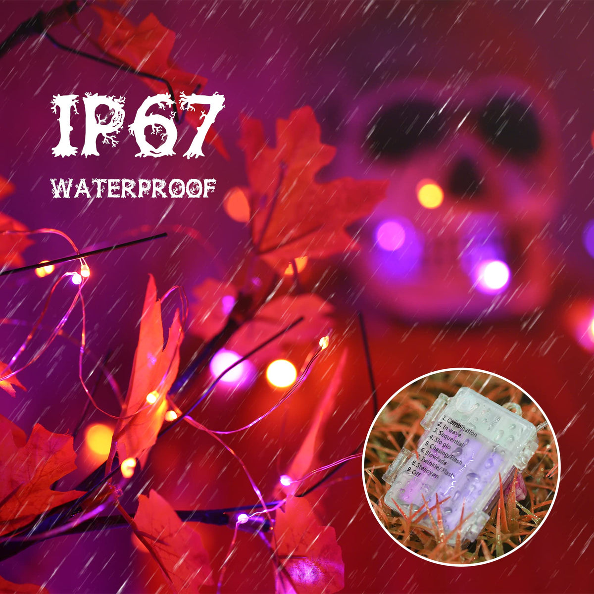 Lyhope Orange Purple Halloween Lights, 2 Pack 33ft 100 Led Battery Halloween Lights, Waterproof 8 Modes with Remote Copper Wire String Lights for Halloween Holiday Party Carnival Graveyard Decorations 🍁 All In One Marketplace Canada