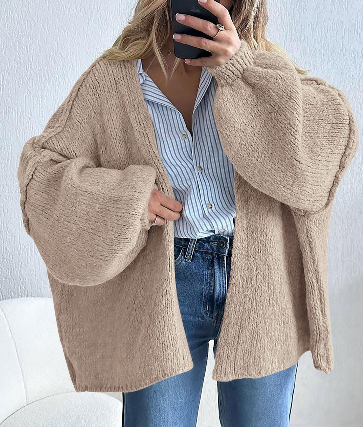 PRETTYGARDEN Womens Open Front Oversized Cardigan Sweaters Grey Beige 🍁 All In One Marketplace Canada
