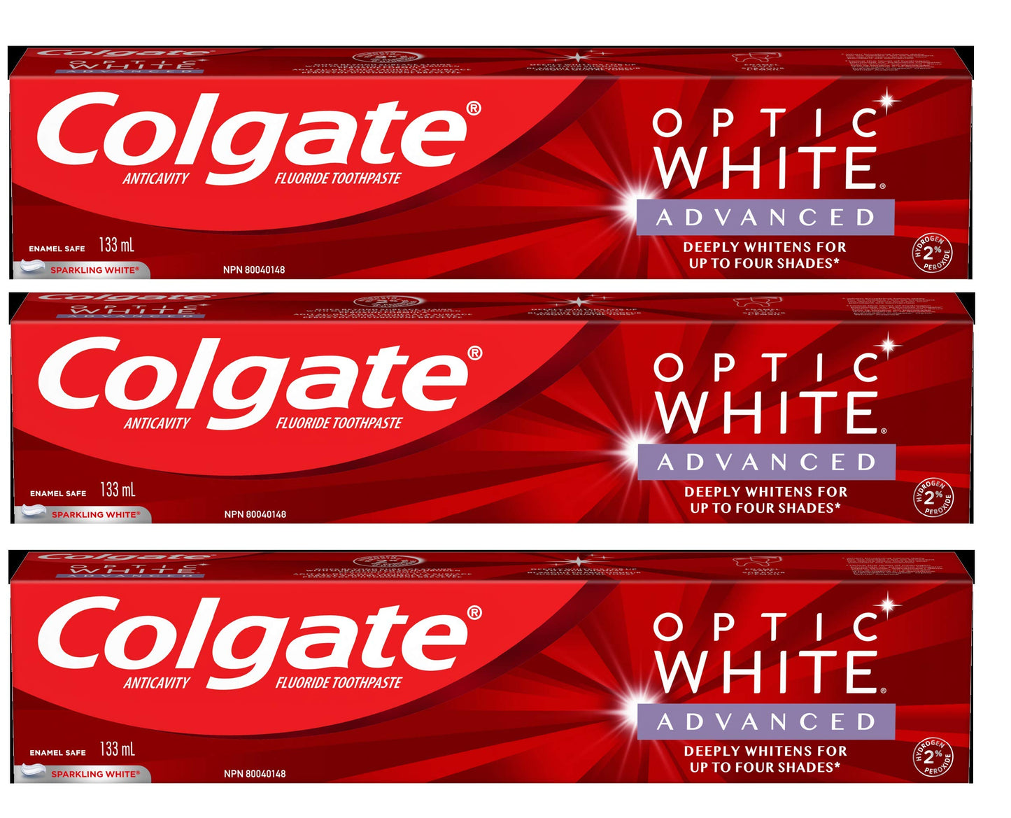 Colgate Optic White Advanced Teeth Whitening Toothpaste, Sparkling White, 133 Ml, 3 Count Colgate