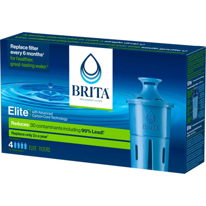 Brita Elite Replacement Filter, Reduces 30+ contaminants While Keeping Healthy Minerals, WQA Certified to Reduce Lead, Microplastics, Chromium and Chlorine, Lasts 6 Months, 4 Count