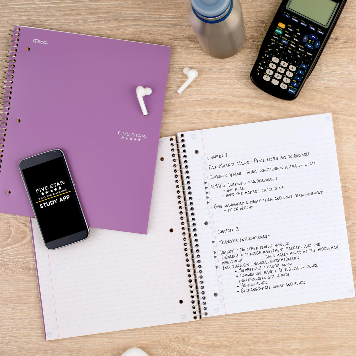 Five Star Spiral Notebook + Study App, 4 Pack, 1 Subject, College Ruled Paper, 8-1/2" x 11", 100 Sheets, Fights Ink Bleed, Water Resistant Cover, Amethyst Purple, Raspberry Pink, White and Seaglass