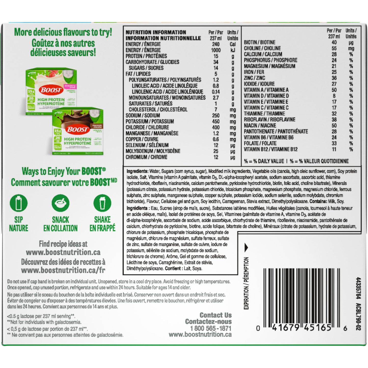 BOOST High Protein Vanilla Meal Replacement Drink, 15g Protein, 237ml Bottles, 6-Pack (4-Pack Case)
