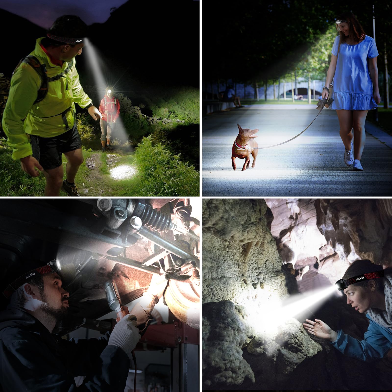 Blukar Headlamp Rechargeable, 2000L Super Bright LED Head Lamp Headlight with Red Warning Lights and 6 Modes, Motion Sensor Control, IPX5 Waterproof, Lightweight Flashlight for Running, Hiking etc. - Available at All In One Marketplace Canada