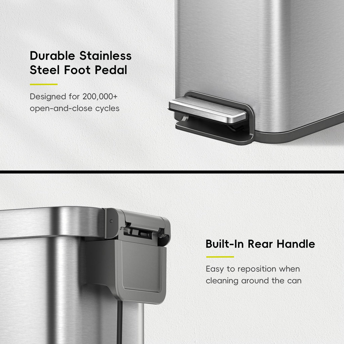 EKO Hudson Slim 50L / 13.2 Gallon Kitchen Trash Can with Lid, Stainless Steel Step Garbage Can for Kitchen or Home, Space-Saving Garbage Can with Soft Close Lid, Stay-Open, Liner Ring, Handle