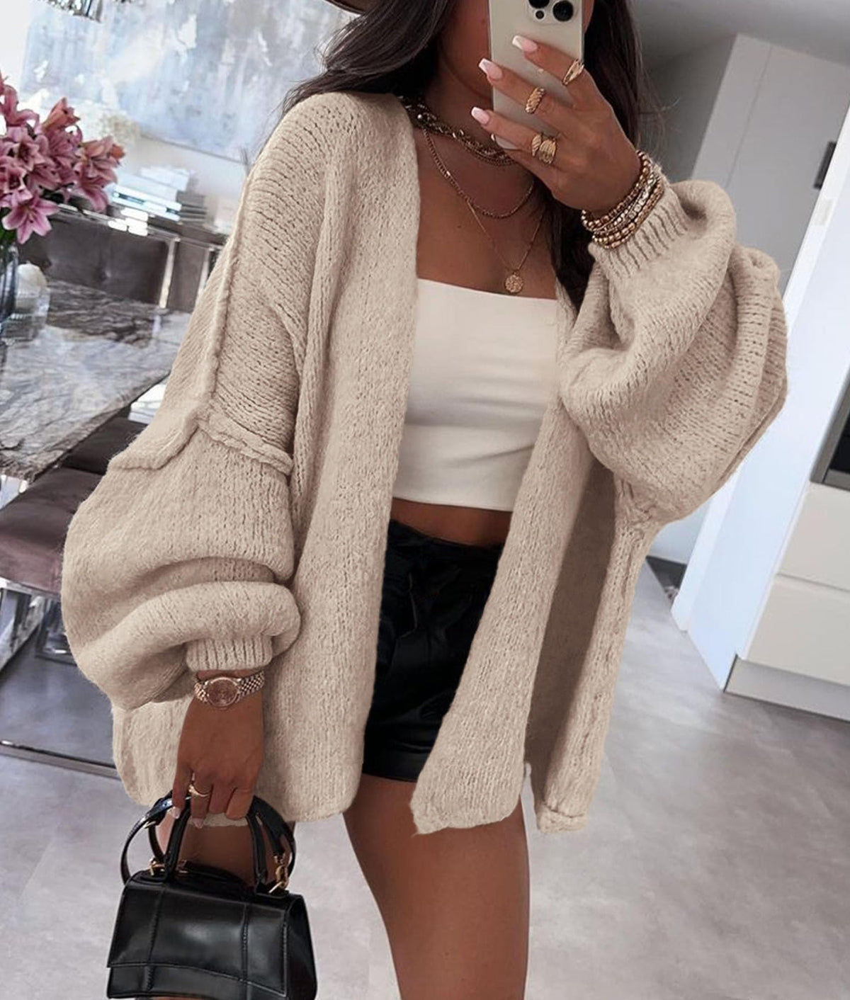 PRETTYGARDEN Womens Open Front Oversized Cardigan Sweaters Grey Beige 🍁 All In One Marketplace Canada