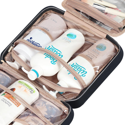 NISHEL Travel Toiletry Bag for Women, Portable Hanging Organizer for Full-Sized Shampoo, Conditioner, Brushes Set, Makeup Accessories, Large Size, Black 🍁 All In One Marketplace Canada