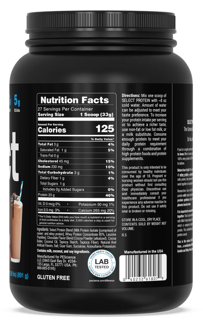 PEScience Select Protein Powder - Whey and Casein Blend, Chocolate Truffle, 27 Servings