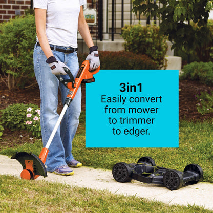 BLACK+DECKER Cordless Lawn Mower, String Trimmer, Edger, 3-in-1 (MTC220)