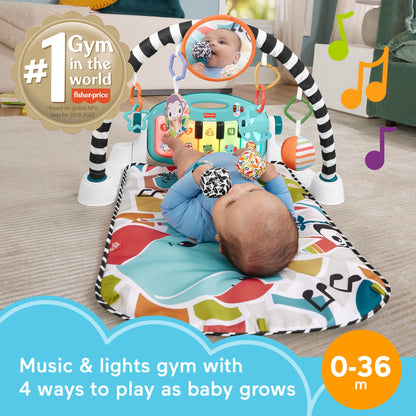 Fisher-Price Baby Musical Toy Set Glow and Grow Kick & Play Piano Gym Blue Playmat with 2 Rattle Maracas for Newborns Ages 0+ Months - Available at All In One Marketplace Canada