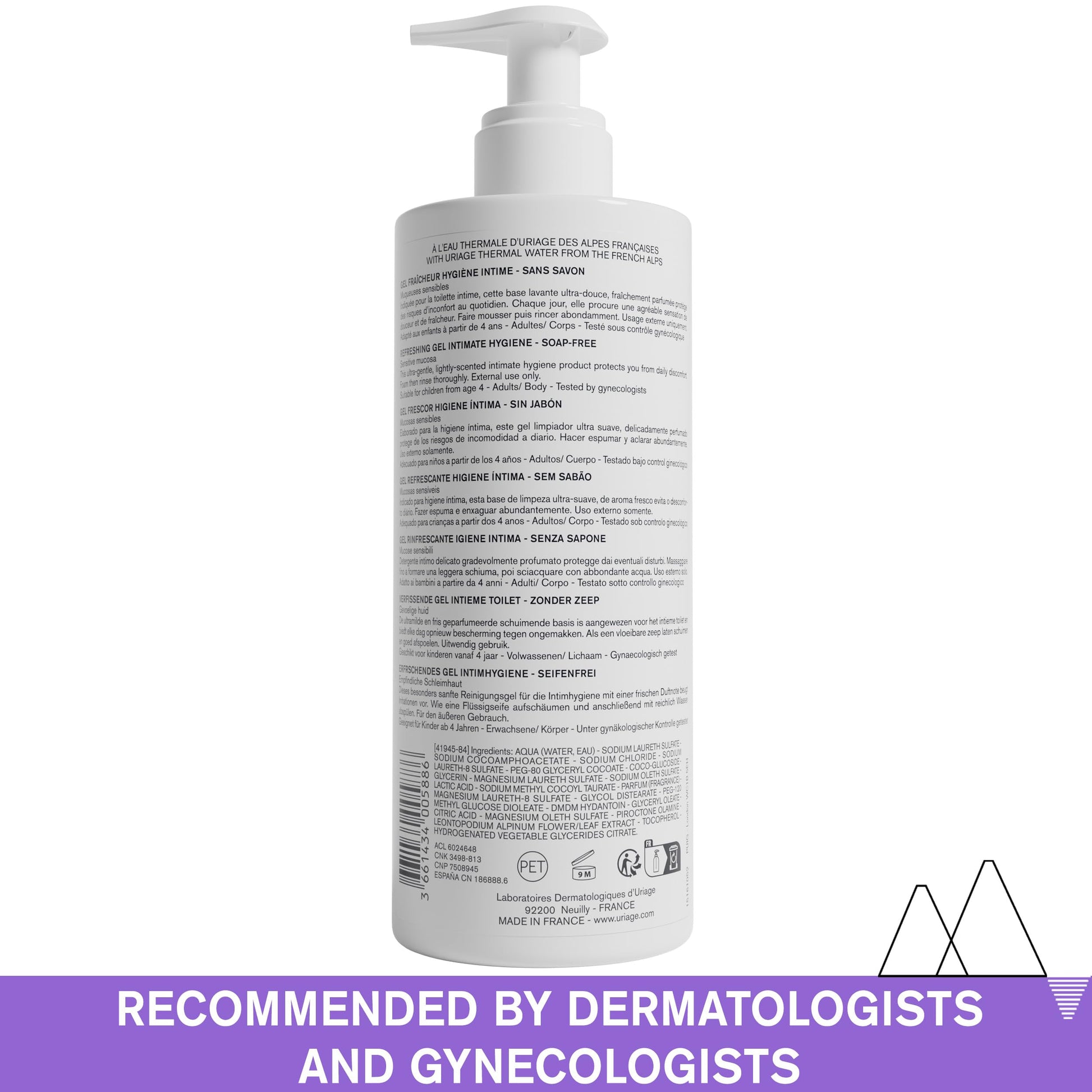 Uriage Gyn-Phy Refreshing Gel Intimate - Daily Hygiene for External Intimate Areas, Foaming Gel, Paraben-Free, Tested under Gynecological Control - 500ml Uriage