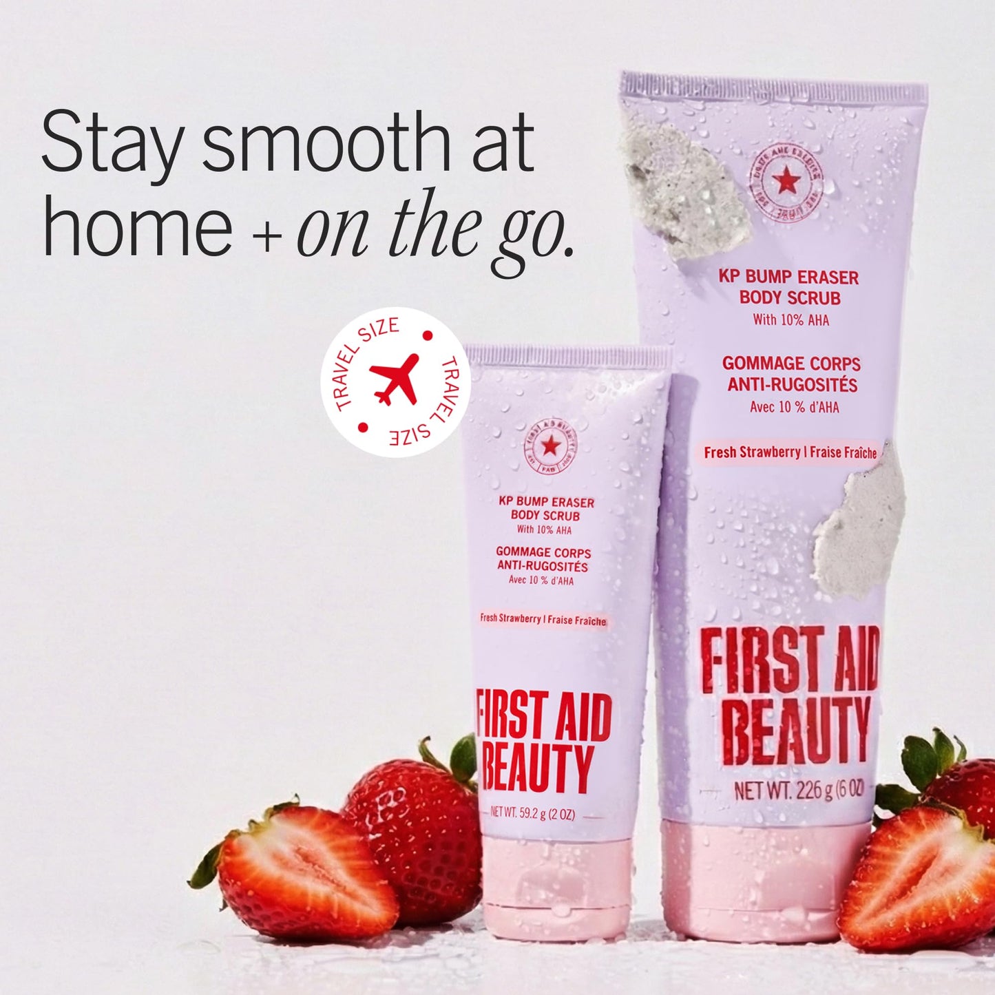 First Aid Beauty KP Bump Eraser Body Scrub Fresh Strawberry Scent, 10% AHA Keratosis Pilaris Exfoliator - Glycolic & Lactic Acid with Pumice, Treatment for Strawberry Legs, Razor Bumps & Rough Bumpy Skin, 8 oz First Aid Beauty
