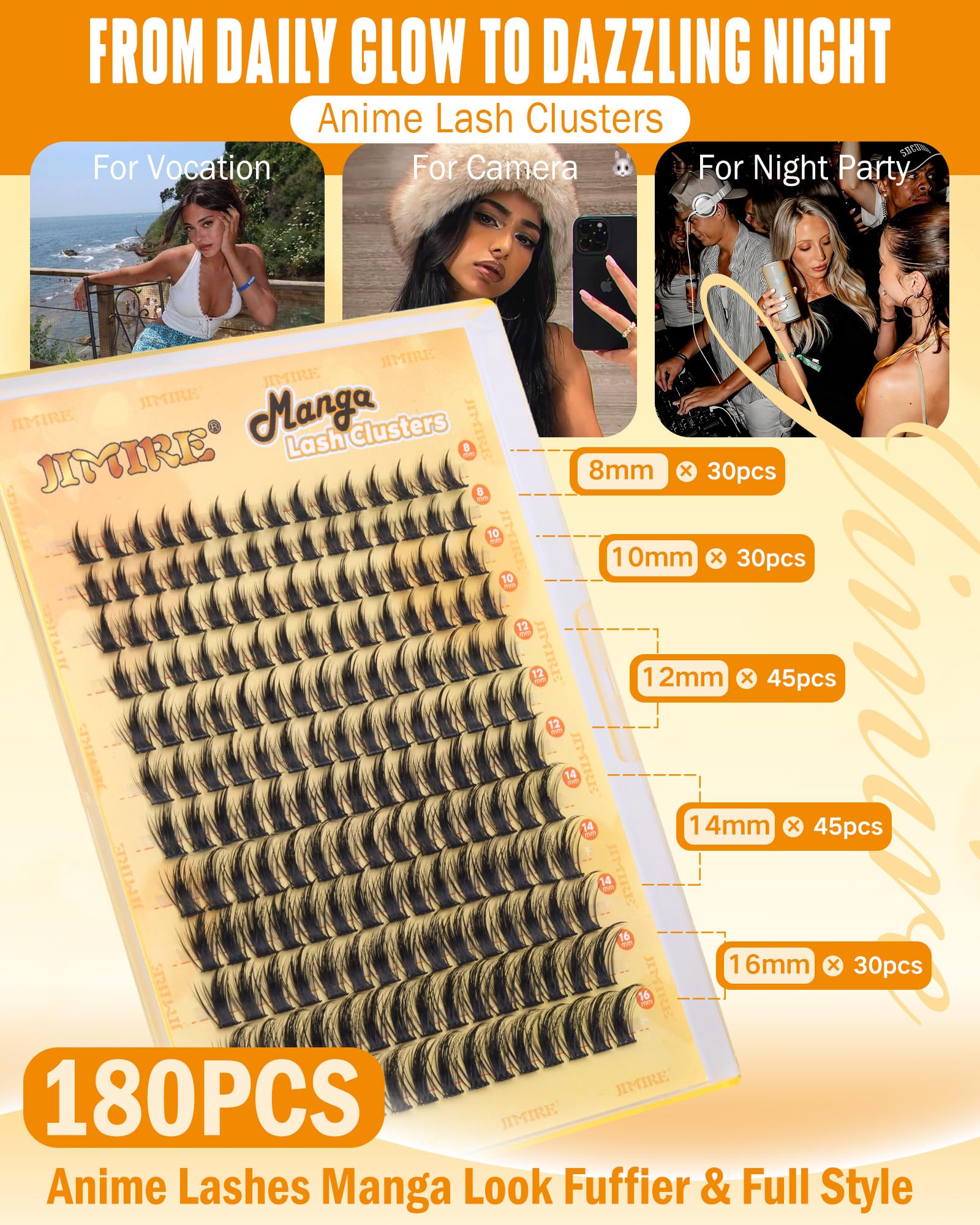 JIMIRE Natural Lash Clusters Extensions 180Pcs Anime Eyelash Extensions D Curl Wispy Manga Eyelash Clusters 8-16MM Cluster Eyelash Extensions Individual Lashes Pack - Available at All In One Marketplace Canada