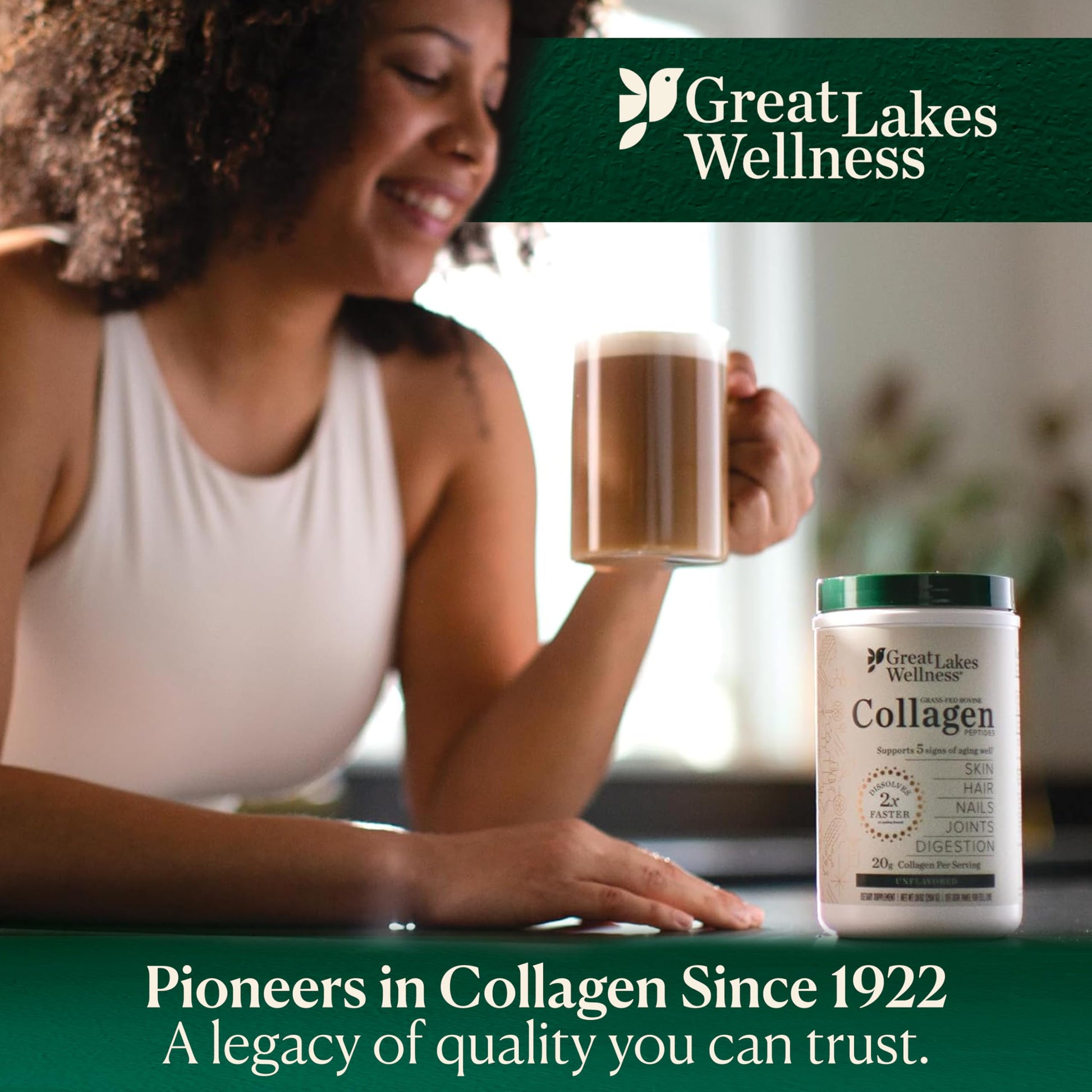 Great Lakes Wellness Grass-Fed Collagen Peptides - Unflavored Hydrolyzed Powder, Non-GMO, Hormone & Antibiotic Free - 454g
