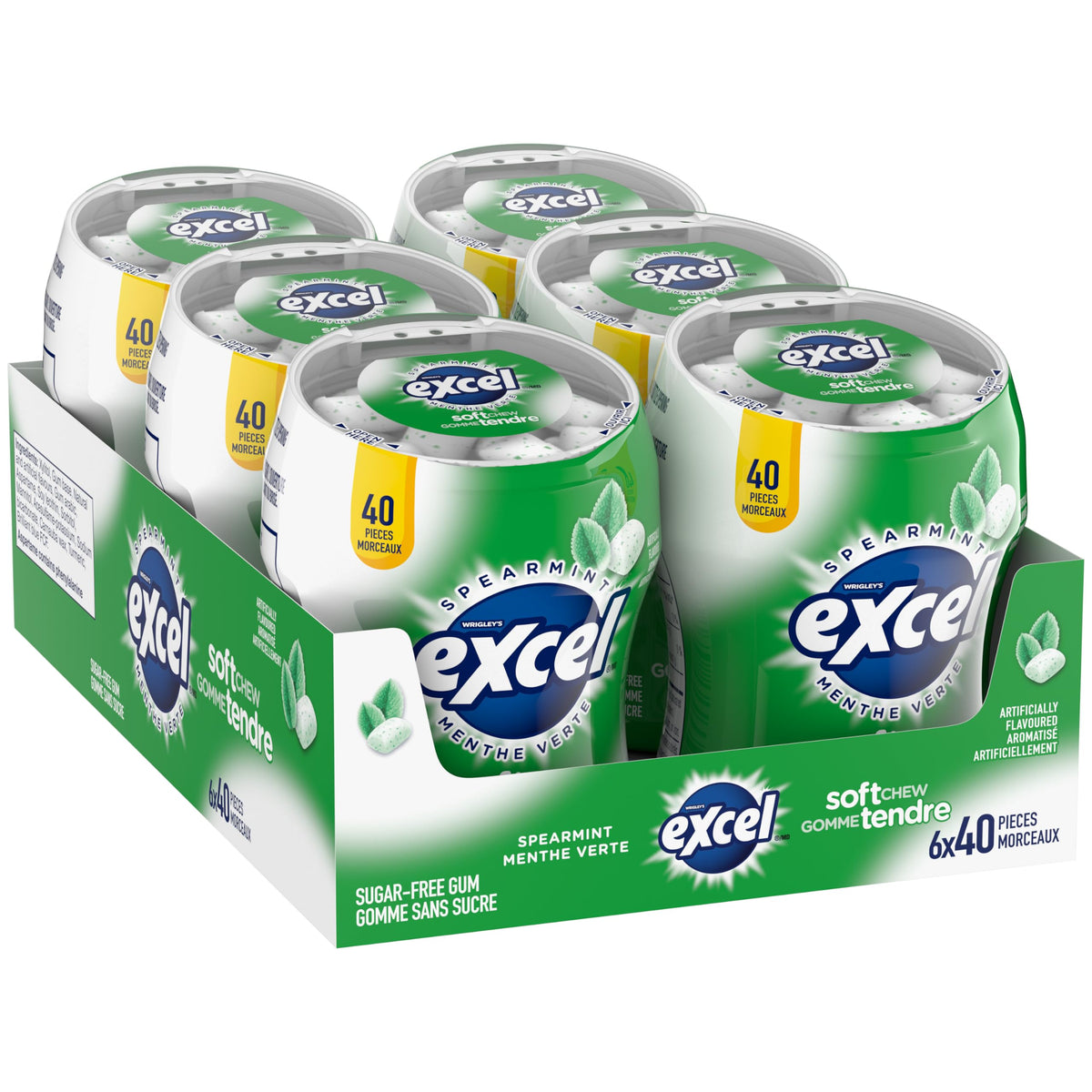EXCEL, Spearmint Flavoured Sugar Free Soft Chew Gum, 40 Pieces, 6 Bottles
