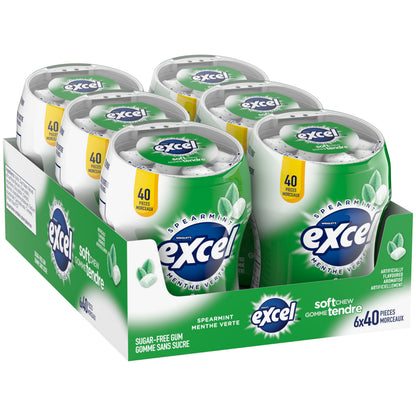 EXCEL, Spearmint Flavoured Sugar Free Soft Chew Gum, 40 Pieces, 6 Bottles