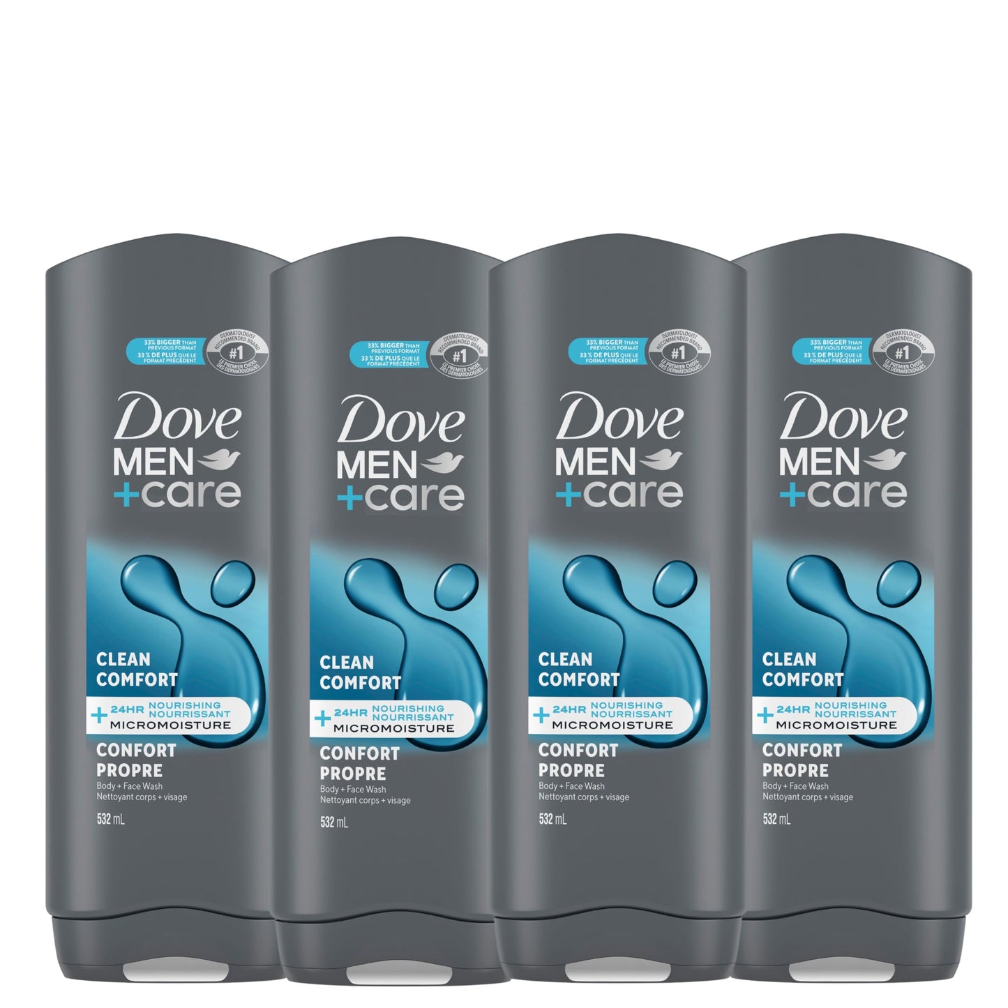 Dove Men+Care Body and Face Wash with 24-hour Nourishing Micromoisture, Clean Comfort, Men's Body Wash, 532mL, Pack of 4 - Available at All In One Marketplace Canada