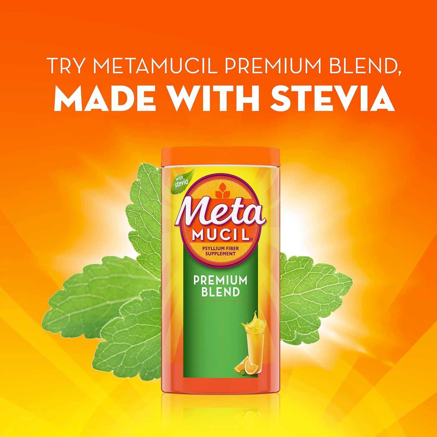 Metamucil Premium Blend, 4-in-1 Daily Fibre for Digestive Health, Plant-Based Psyllium Husk Powder Supplement, Sugar-Free with Stevia, Orange Flavored, 72 Servings - Available at All In One Marketplace Canada