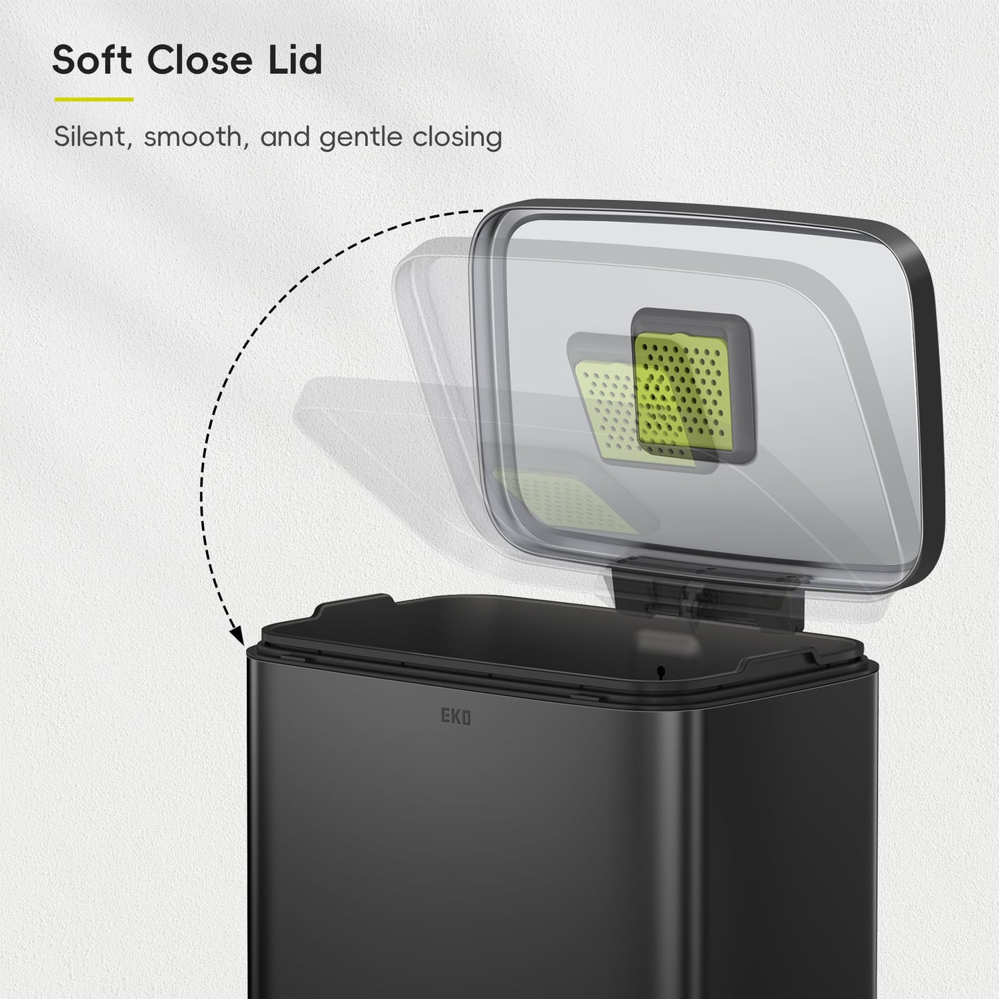 EKO Madison Matte Black 50 Liter/13.2 Gallon Step Trash Can with Inner Liner - Fingerprint Resistant Finish EKO