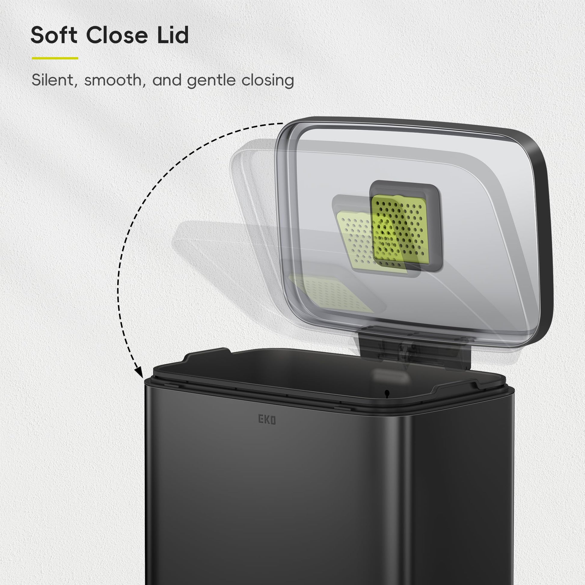 EKO Madison Matte Black 50 Liter/13.2 Gallon Step Trash Can with Inner Liner - Fingerprint Resistant Finish EKO